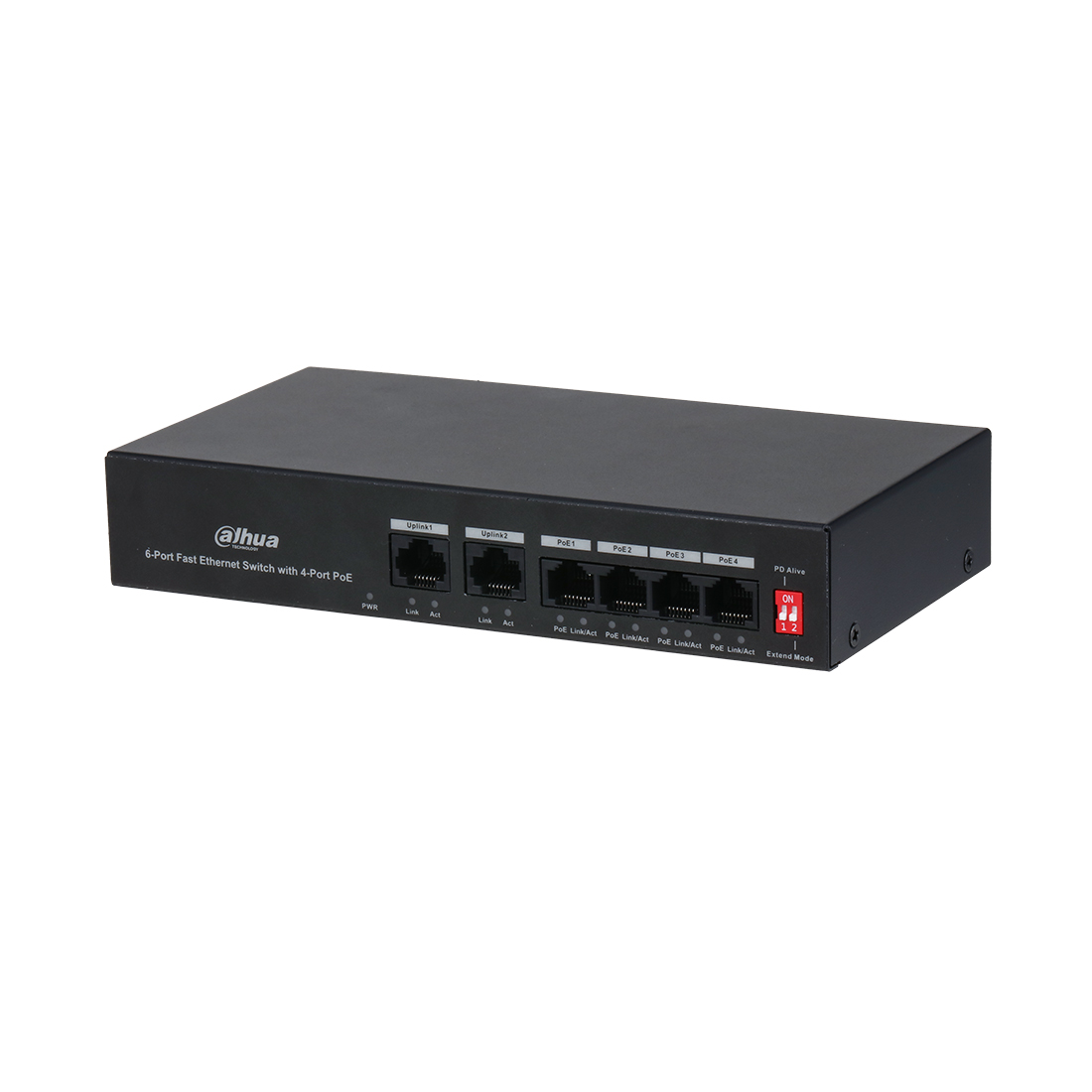 Коммутатор, Dahua, DH-S3006-4ET-45, Неуправляемы 6-портовый, 4 RJ-45 10/100 Mbps (PoE), 2 RJ-45 10/100 Mbps (Uplink)Рабочая температура. от –10°C до +55°C,
