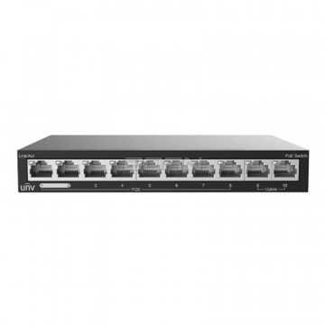 PoE-Коммутатор 10 портов (8 × PoE) | 2 × RJ45 1 Гбит/с uplink | Мощность PoE 120 Вт | PoE 802.3af/at, бюджет 120 Вт | Пропускная способность 2 Гбит/с | Режимы Default/VLAN/Extend 250 м, PD Keep-Alive | Металл,