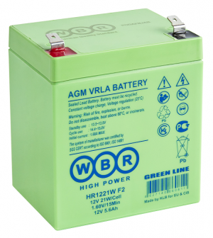 WBR HR1221W F2 Аккумуляторная батарея. Напряжение, B: 12. Емкость, Ач:5,6. Длина, мм:90. Ширина, мм:70Высота, мм:101 Высота (с клеммами), мм:107. Вес, кг:1,9.